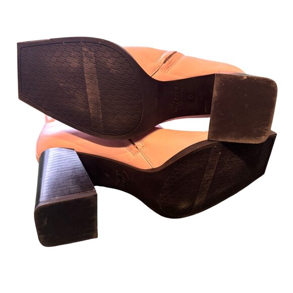 Nessie Circus NY Square-Toe Pink Leather Ankle Boots Black Block Heels size 10 - Picture 7 of 8